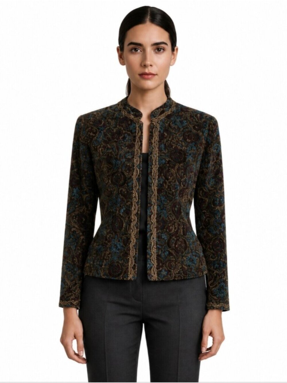 Chicos Rare Vintage Intricate Beaded Velvet Embroidered Paisley Blazer
